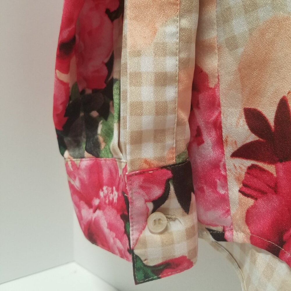 Calvin Klein Floral-Print & Gingham Check Button Front Blouse - Picture 7 of 13